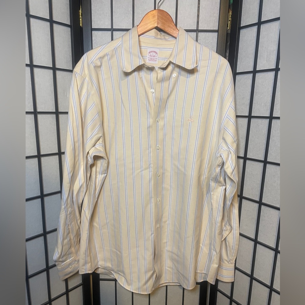 NWOT Vtg 90s BROOKS BROTHERS Striped Yellow Blue Button Down Business Shirt L
